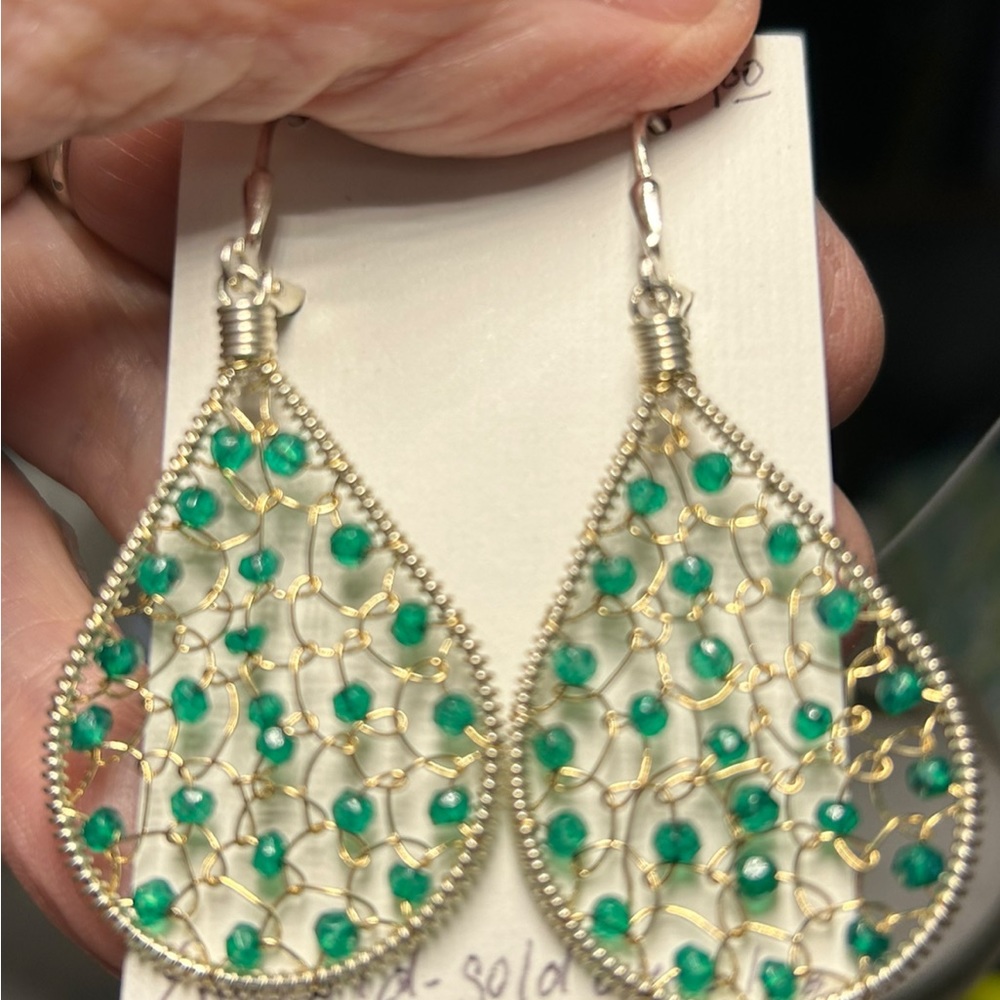 Emerald and silver earrings